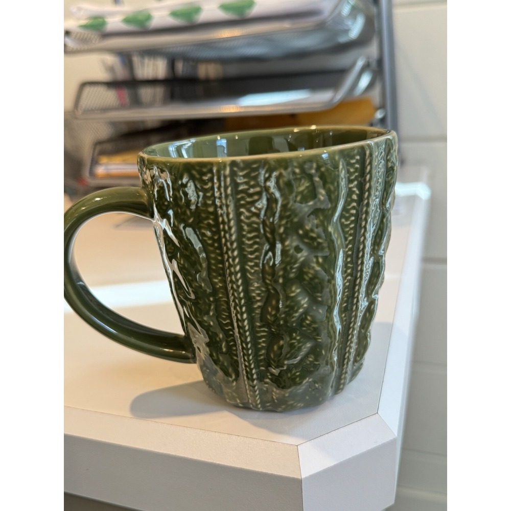 Opalhouse SWEATER Embossed Stoneware Green Coffee /Tea/Cocoa MUG, 13oz Used.